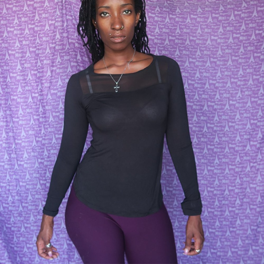 Trouve illusion front and back sheer long sleeve top blouse shirt in black XS